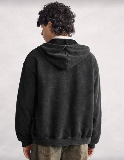 Open Phase Washed Men's
Autumn Drop Shoulder Zip Front Vintage Graphic Print Casual Hoodie Spring To Summer INS, Daily Matching