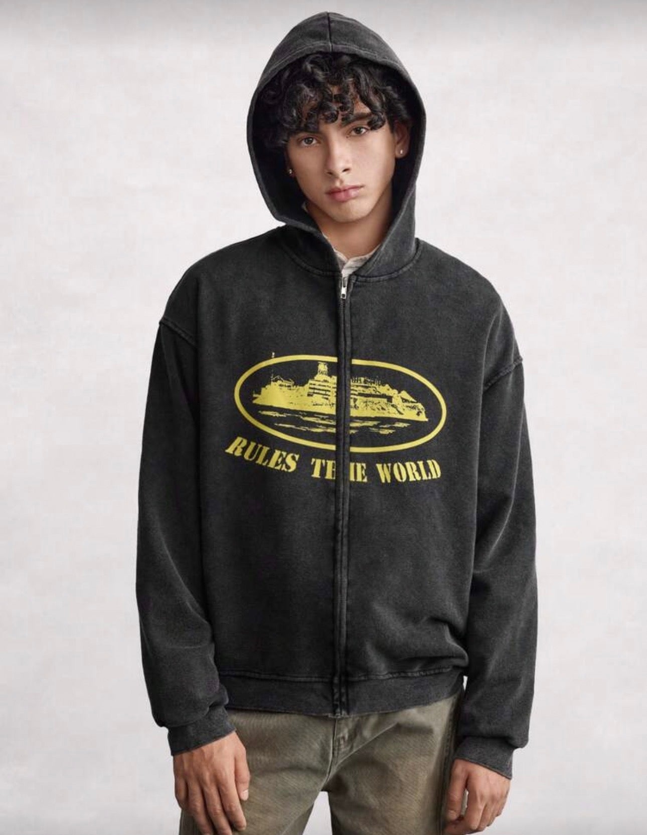 Open Phase Washed Men's
Autumn Drop Shoulder Zip Front Vintage Graphic Print Casual Hoodie Spring To Summer INS, Daily Matching